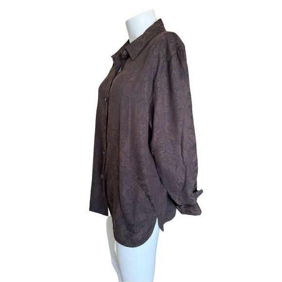 Studio Works women’s M button up vintage 90s button up espresso floral - Picture 2 of 4